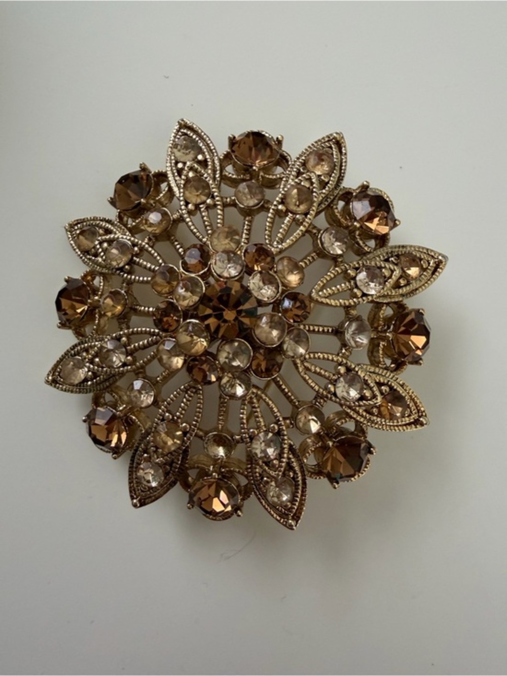Vintage Liz Claiborne Brooch Pin Chocolate Brown Sparkle Statement Signed